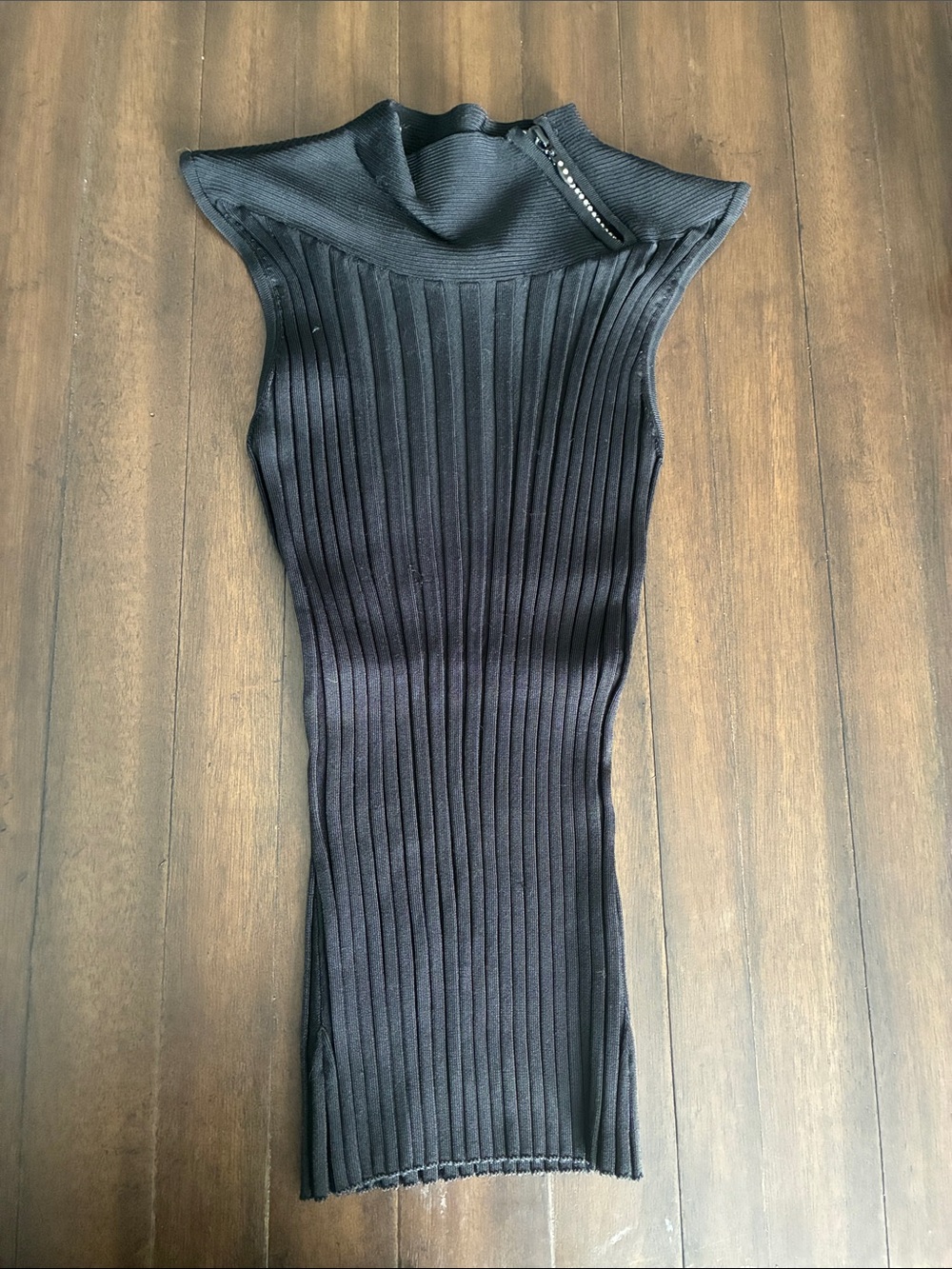 Cache Black Ribbed Mock Neck Sleeveless Tank